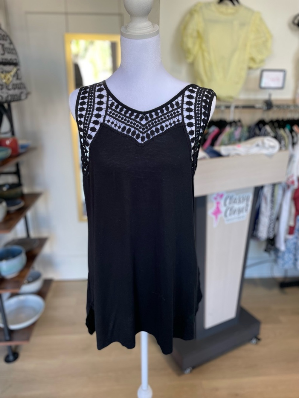 i jeans by Buffalo Black Tank with Crochet Lace Yoke